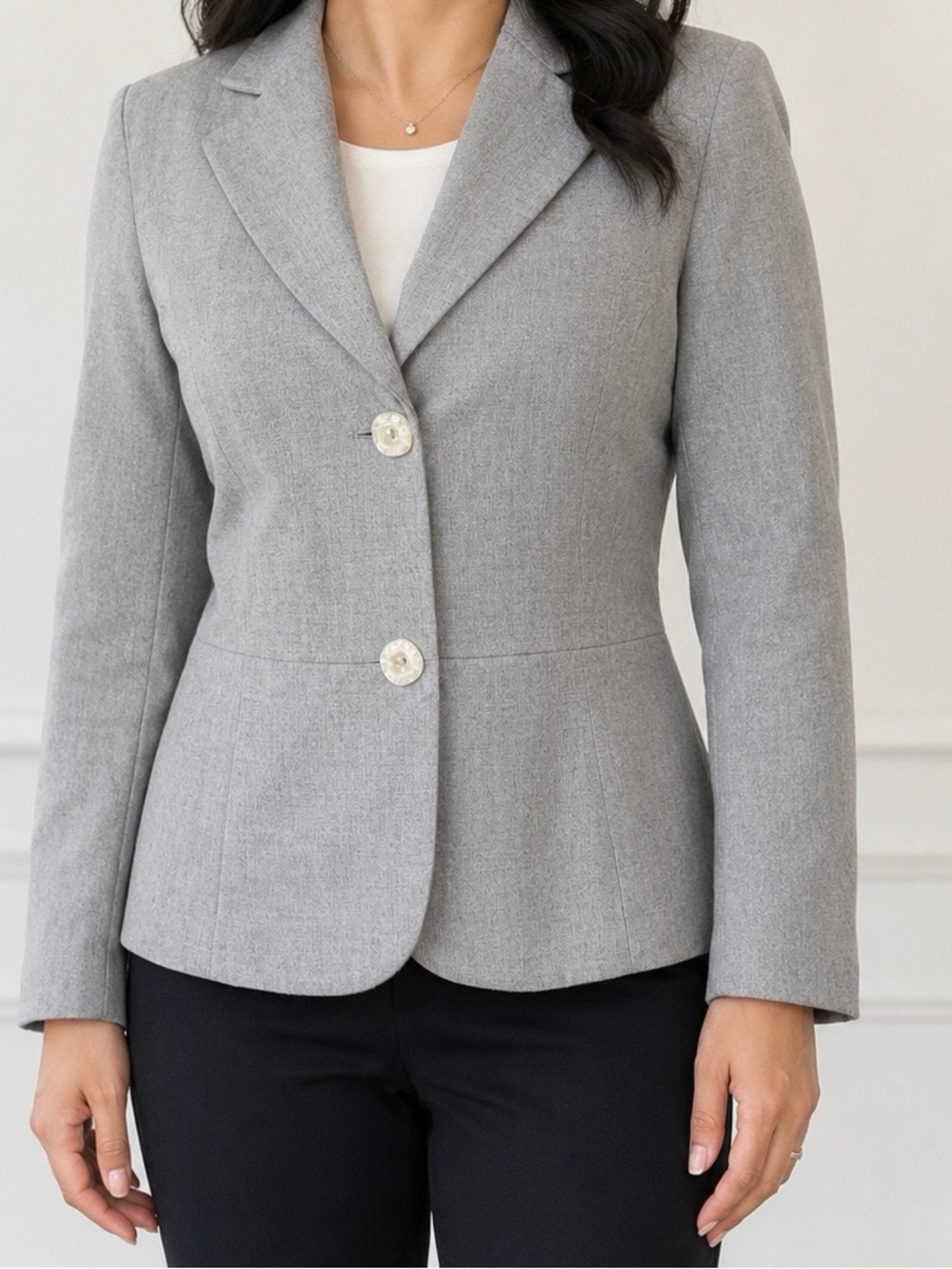Hilary & Hanson Petite Blazer Women 14P Gray Stretch Career 2 Button Jacket